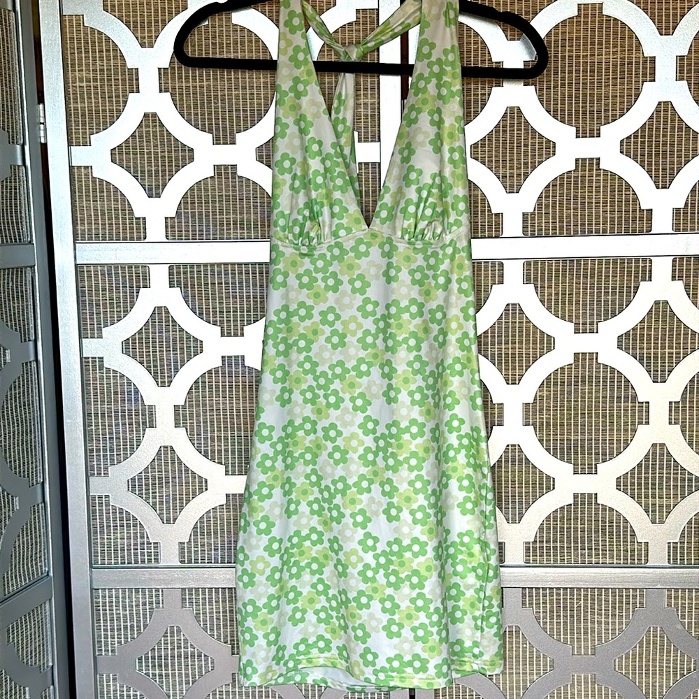 Shein Women’s green and white floral halter dress size S